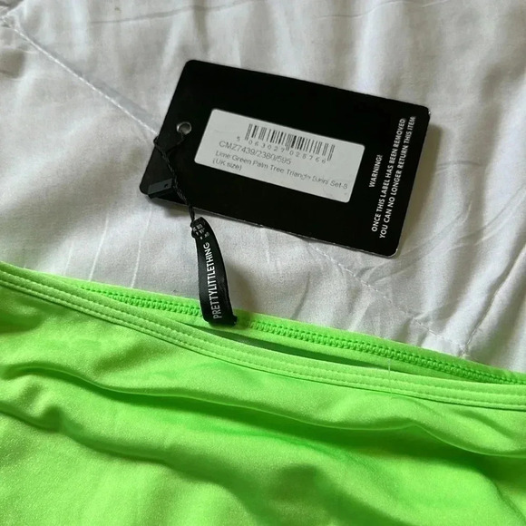 Pretty little thing lime green bikini triangle top high waist bottoms NWT 4 - Picture 2 of 6
